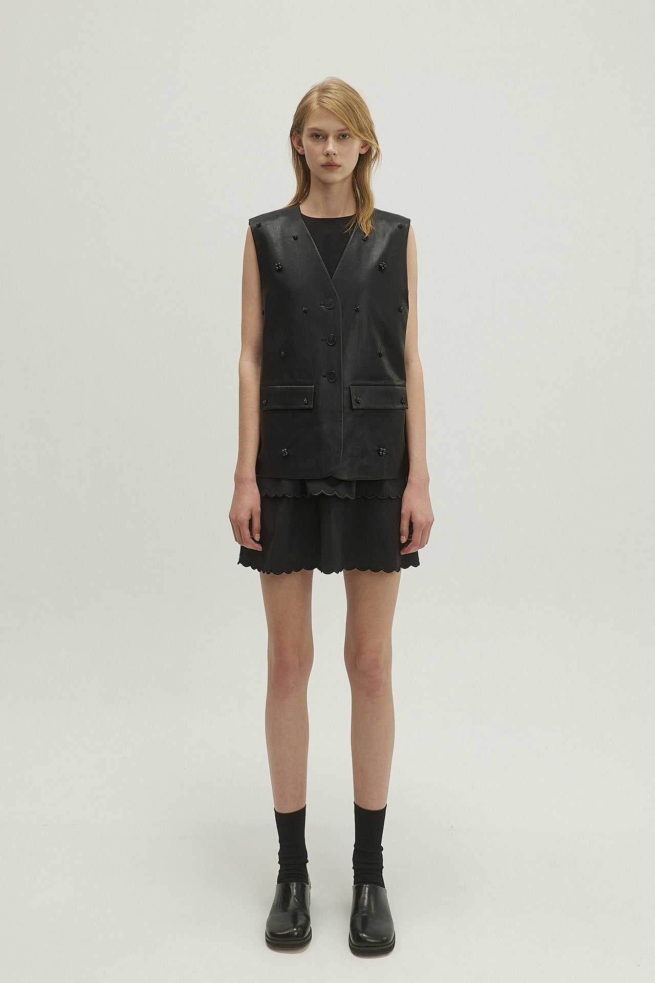 BEADED LEATHER VEST WITH BEADED EMBELLISHMENTS