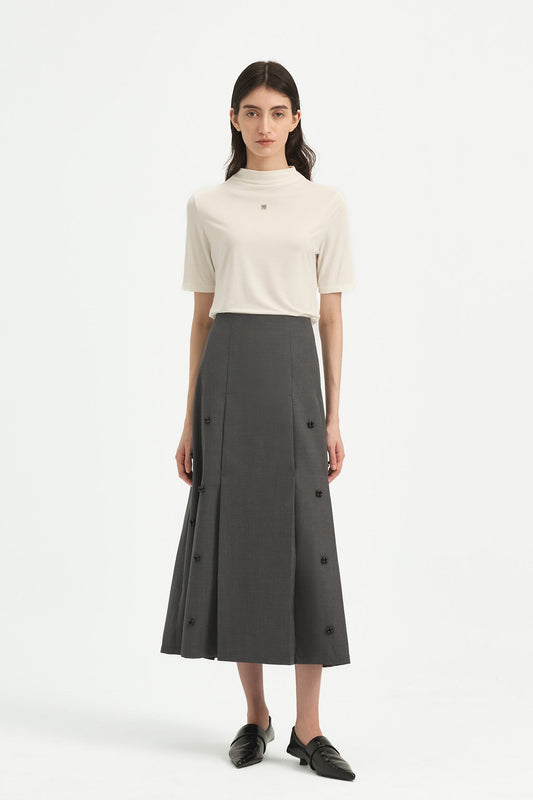 PLEATED SKIRT WITH BEADED EMBELLISHMENTS