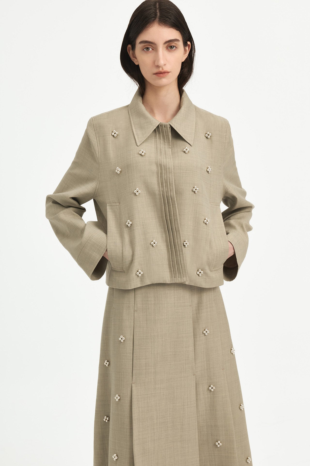 CROPPED JACKET WITH BEADED EMBELLISHMENTS