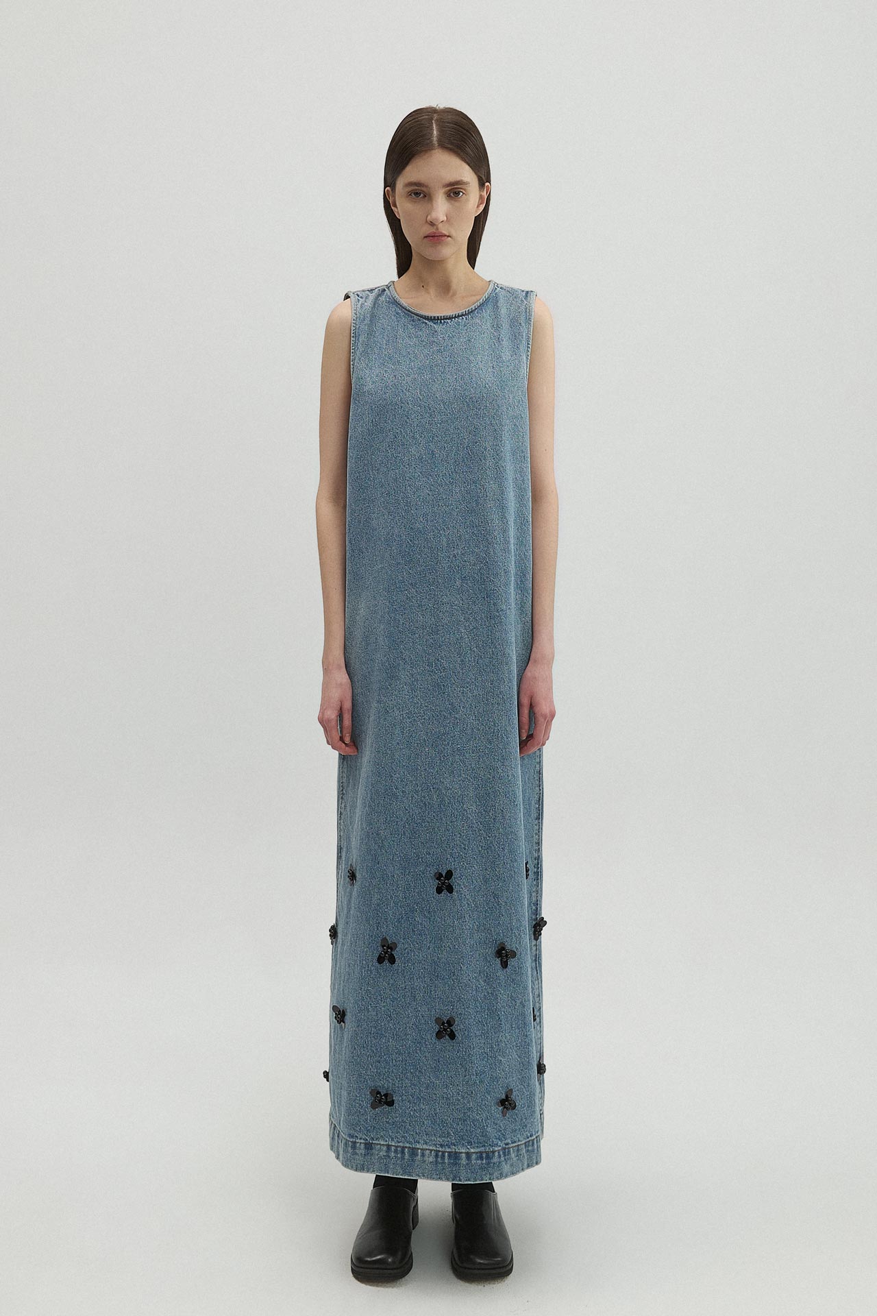 BEADED DENIM DRESS
