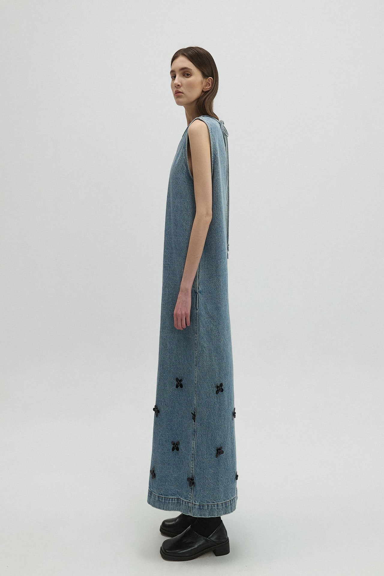 BEADED DENIM DRESS