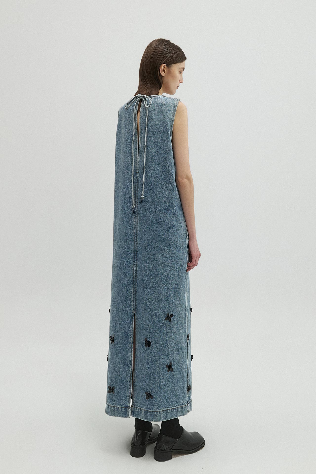 BEADED DENIM DRESS