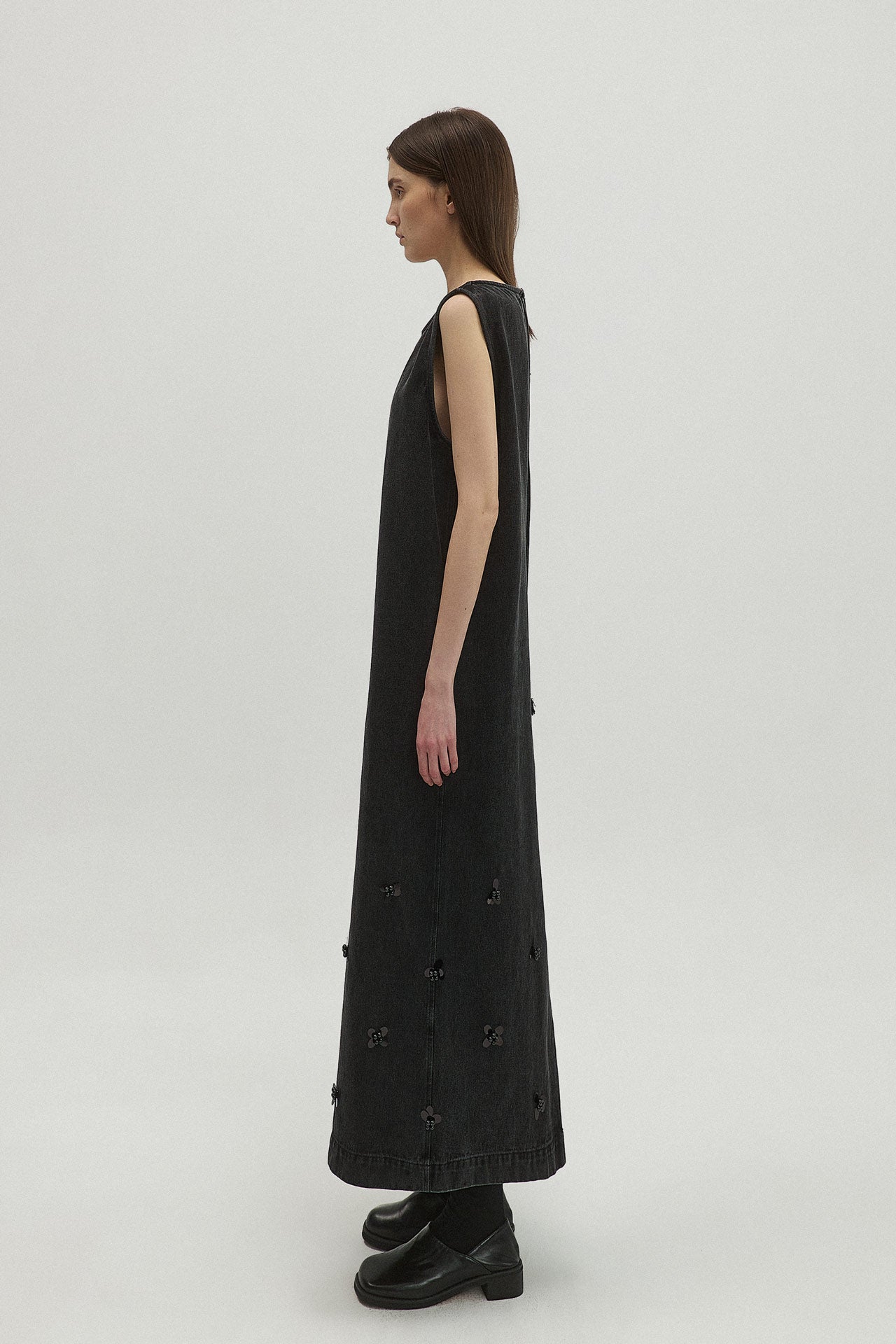BEADED DENIM DRESS