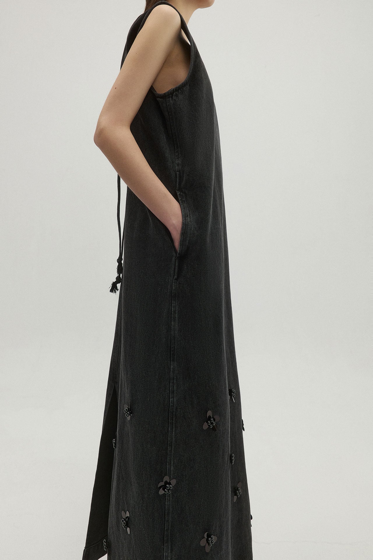 BEADED DENIM DRESS