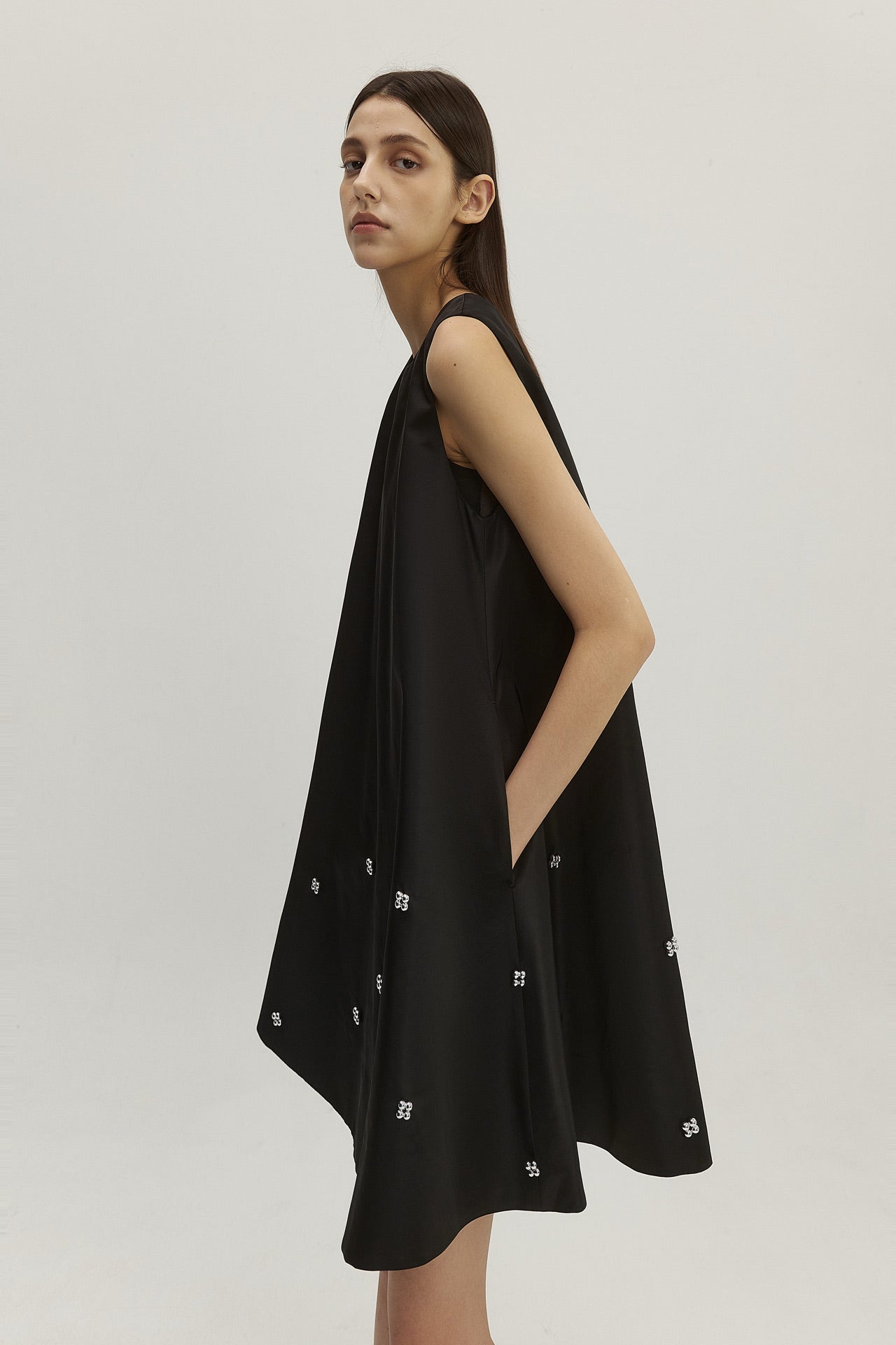 NYLON DRESS WITH BEADED EMBELLISHMENTS