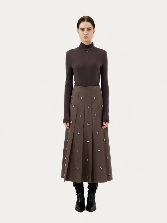 PLEATED SKIRT WITH BEADED EMBELLISHMENTS